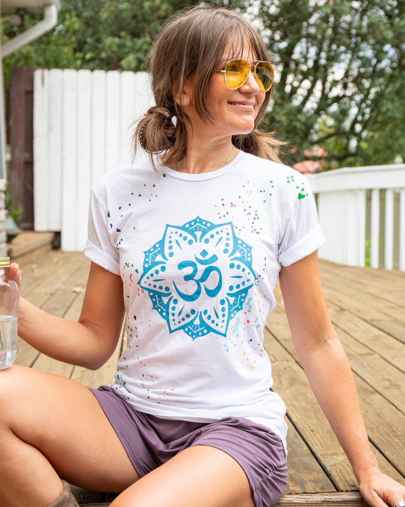 OM LOTUS ~ White Unisex Splatter Tee (5 @ $23 ea)