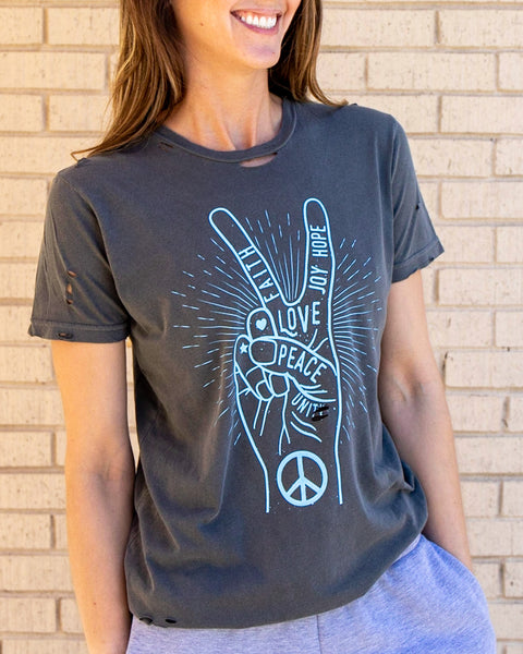 PEACE SIGN ~ Distressed Black Cotton Unisex Tee (5 @ $20 ea)